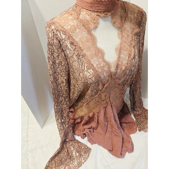 Free People Lace Secret Origins Tunic Dusty Mauve Babydoll Sz S Holiday Boho - Picture 2 of 15
